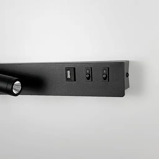 Чорне бра з поворотним спотом зліва + розʼєм USB Арт. WJ 028/2 R BK (правий) Line F - фото 5