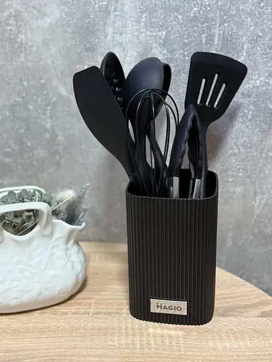 Набір кухонного приладдя Magio MG-1130 із підставкою 8 предметів Чорний - фото 2