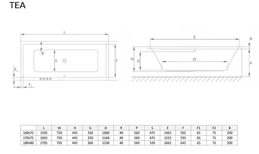 Ванна акрилова Radaway Tea 180x80 + ніжки WA1-51-180x080 - фото 2
