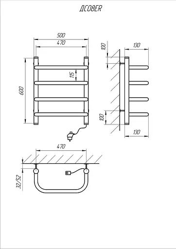 Електрична рушникосушарка Kosser Скоба 600x500/4 ЕR рег. ДС08ER, Хром, Праве - фото 5