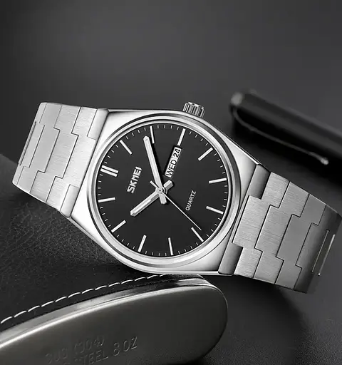 Чоловічий класичний годинник Skmei 9288 (Сріблястий з чорним циферблатом) - фото 3