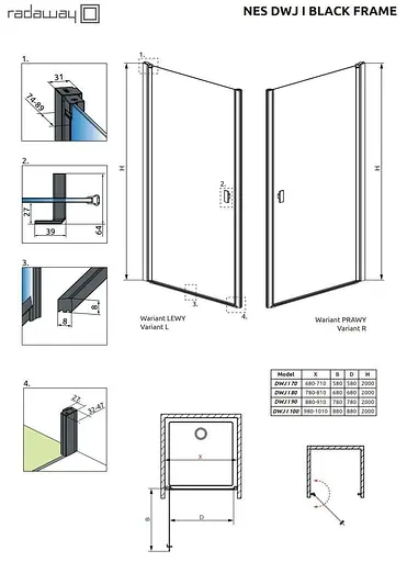 Душевые двери Radaway Nes Black DWJ I Frame 80 см 10026080-54-56R - фото 2