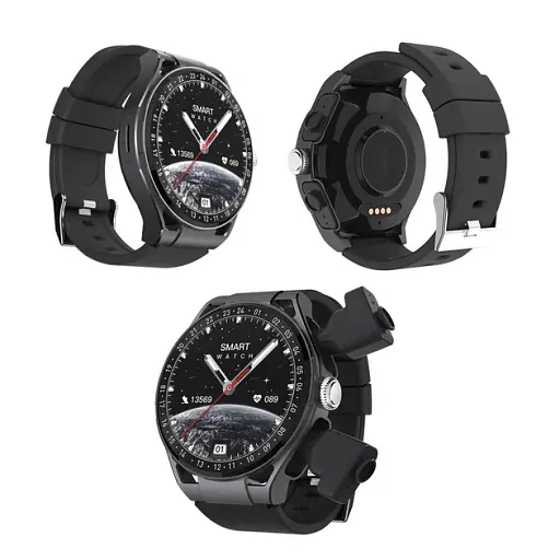 Смарт-годинник з навушниками Lemfo Q11 силіконовий ремінець Black Black (18755) - фото 2