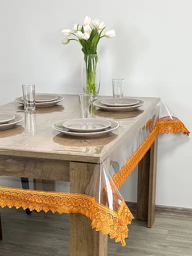 Силіконова скатертина з рудим мереживом 7 см 190х170 см - фото 6