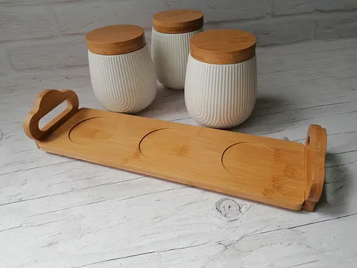 Набір банок для сипучих 3 предмети Interos PJ03430-S 001 на дерев'яній підставці - фото 5