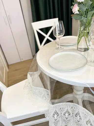 Силиконовая скатерть с молочным кружевом Ришелье 15 см 390х130 см - фото 6