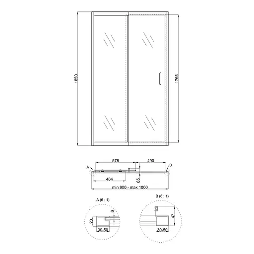 Душові двері в нішу Qtap Taurus CRM209-1.C6 90-100x185 см, скло Clear 6 мм, покриття CalcLess, універсальні, прозорий - фото 2