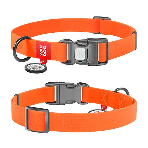 Ошейник для собак водостойкий Waudog Waterproof с QR-паспортом пластиковая пряжка-фастекс Ш 20 мм Д 28-40 см оранжевый