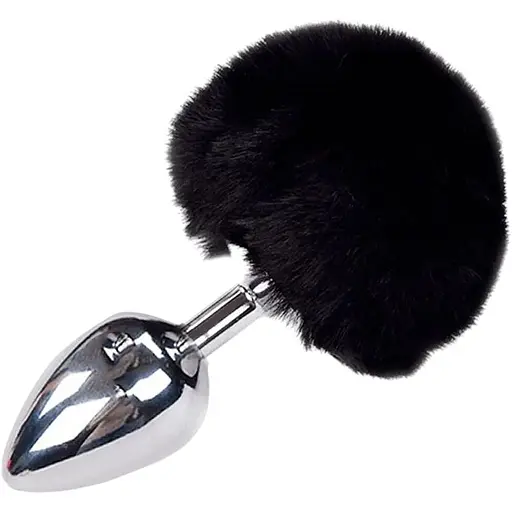 Металева анальна пробка Кролячий хвостик Alive Fluffy Plug L Black діаметр 3.9 см