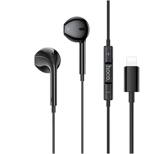 Навушники Hoco M111, провідні, вкладиші, з мікрофоном, Lightning, 1.2m, чорні