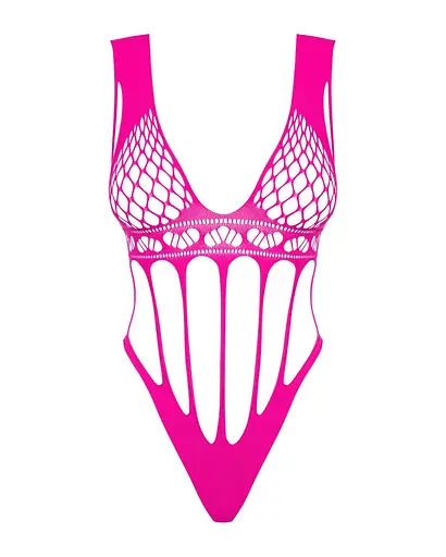 Сетчатый бодистокинг с продольными вырезами Obsessive B121 teddy розовый S/M/L - фото 5