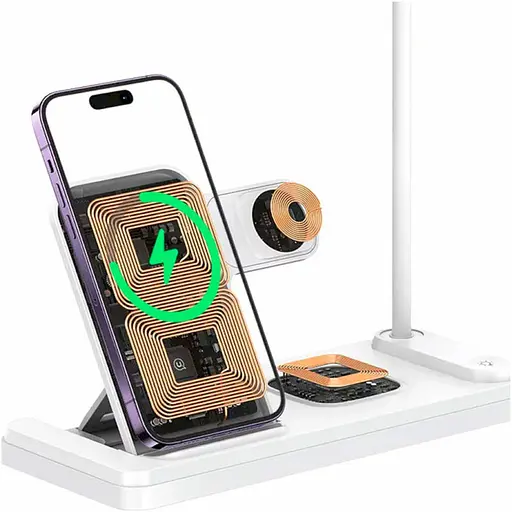 БЗП Usams US-CD195 15W 4in1 Wireless Charging Holder With Table Lamp White - фото 3