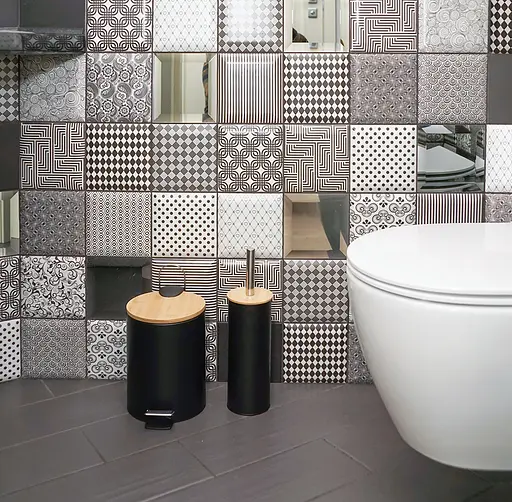 Комплект для ванної кімнати FABRIKA Bamboo відро для сміття + йоржик для унітазу Black - фото 6