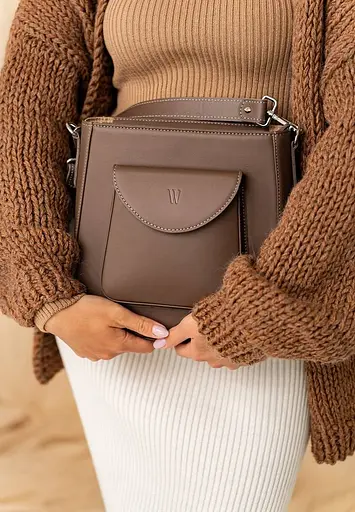 Жіноча шкіряна сумка Stella темно-бежева - фото 4