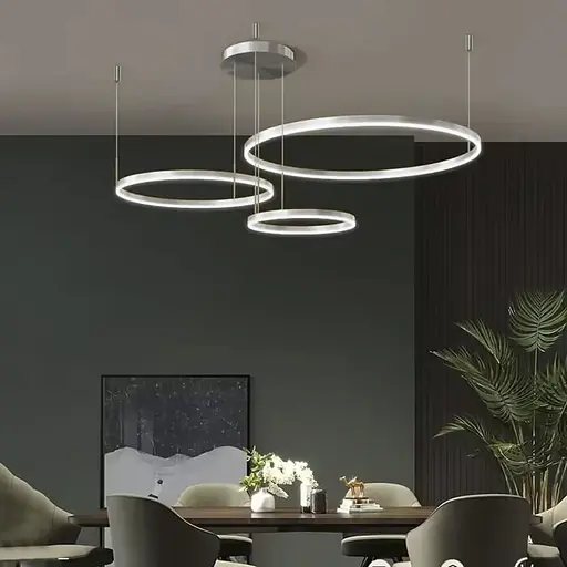 Світлодіодна люстра на три кільця 60+40+20 см у хромованому каркасі | Line F | Арт. MJ73-600+400+200 CH - фото 1