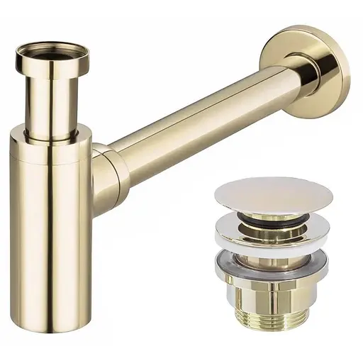 Сифон універсальний для умивальника Rea L.gold click-clack золотий REA-A5692, Золотий - фото 1