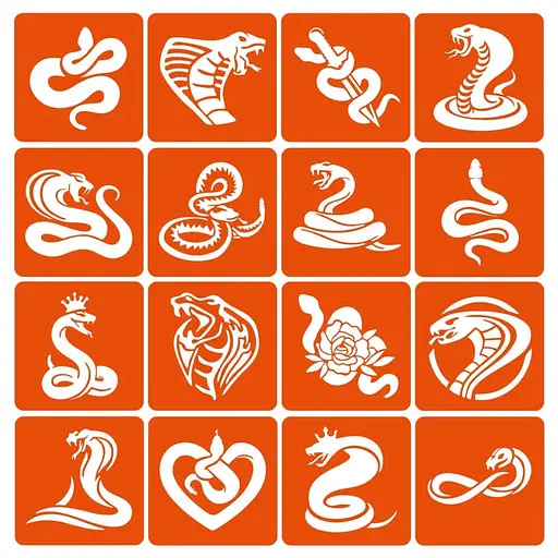 Набір трафаретів для біо-тату Змії Snakes-simple-16, 6х6 см 16 простих трафаретів