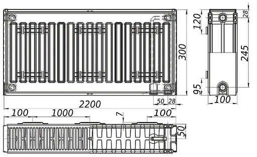 Радіатор сталевий панельний Kalite 22 низ/справа 300x2200 (без INNER) 000022642, Білий - фото 4