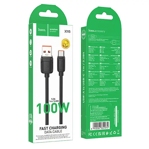 Дата кабель Hoco X115 Surpass USB to Type-C 100W (1m) Black - фото 2