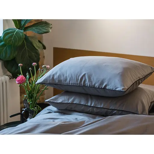 Комплект постільної білизни Ecotton Premium Natural Grey євро сатин вишивка з кантом сірий (25091) - фото 5