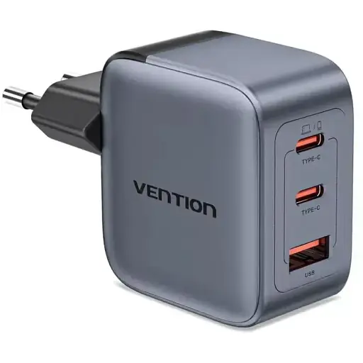 Зарядний пристрій Vention 70W GaN FEX 1U+2C чорний євровилка - фото 1