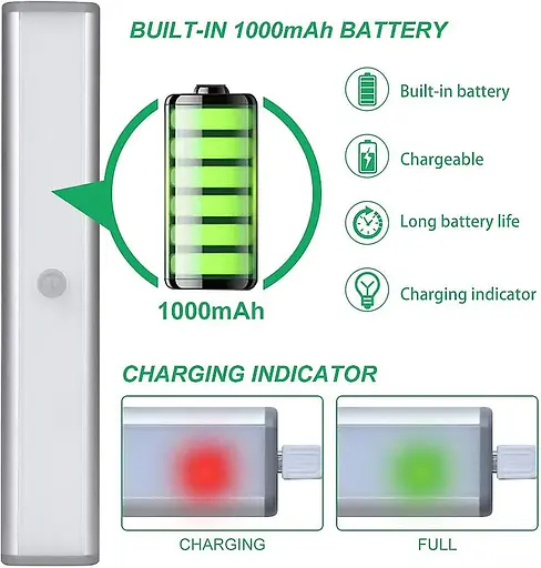 Світлодіодне освітлення під шафою, освітлення в шафі, датчик руху, світильник для шафи, що перезаряджається. - фото 2