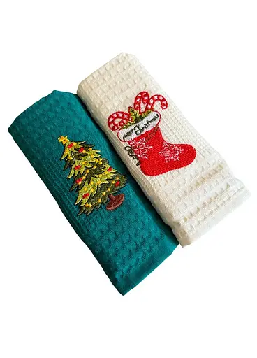 Набір 2 вафельних рушників Nilteks кухонні 40х60 см Christmas різнобарвний TC303376109 - фото 2