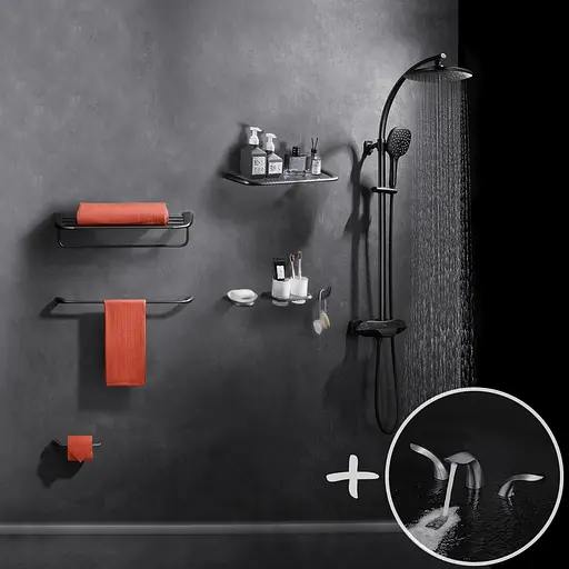Набір душова система зовнішнього монтажу з термостатом Nett PSr-88 + змішувач на борт ванни та аксесуари Графіт - фото 2