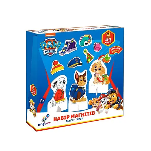 Детский набор магнитов Щенячий патруль: Одень героя ML4034-13, 3 героя 34 магнита