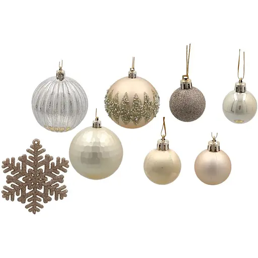 Комплект ялинкових прикрас Chomik Кульки, сніжинки пластикові шампань 30 шт. (BAI5324) - фото 2