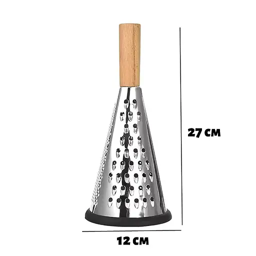 Терка конус для овочів та фруктів 3-стороння з нержавіючої сталі з дерев'яною ручкою (висота 27 см), Kitchen Master 86921 - фото 2
