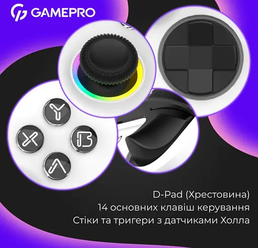 Геймпад джойстик GamePro GP-X13-W Xinput Bluetooth/2.4G/USB (Switch/PC/iOS/Android) White - фото 11
