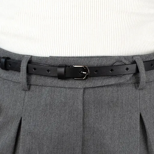 Ремінь жіночий вузький шкіряний з дірочками SF-1545 чорний (125 см) - фото 7