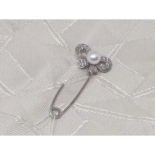 Срібна брошка-шпилька Umax Бантик з фіанітами. 8220 - фото 2