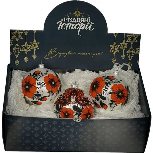 Набір ялинкових прикрас Різдвяні історії Петриківка Мотанка червона скло (4820001180619)