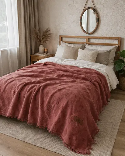 Покривало-плед Cotton TURComFor coral євро 240х260 см муслін TC303375993 - фото 1