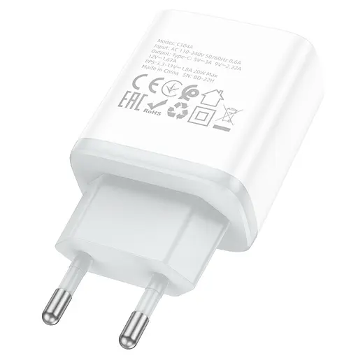 Мережевий зарядний пристрій Hoco C104A PD 20W білий - фото 6