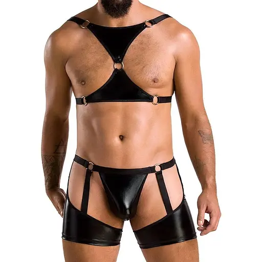 Комплект эротического мужского белья Passion 047 Set John S/M Black, трусы, портупея