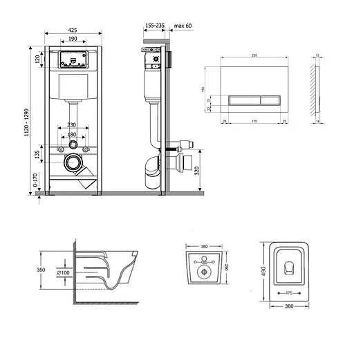 Подвесной унитаз Qtap Crow Ultra Quiet + инсталляция Qtap Nest 4 в 1 (линейная клавиша Black mat), Белый - фото 2