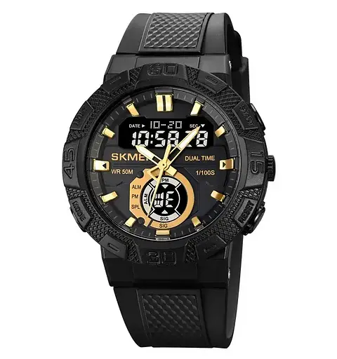 Чоловічий спортивний годинник Skmei 1881 (Чорний із золотистим і чорним циферблатом)
