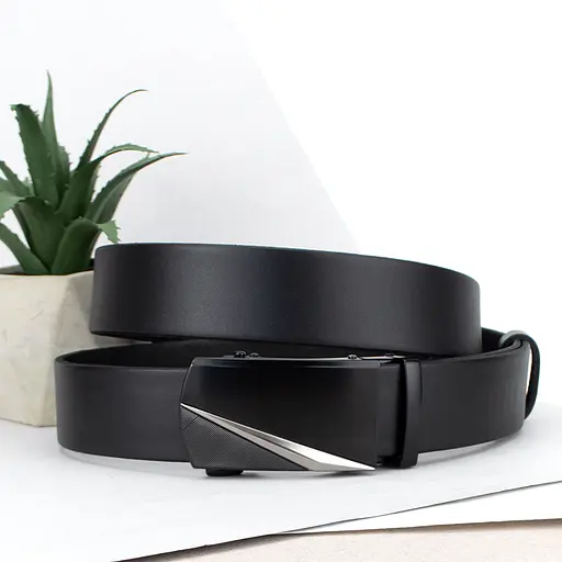 Ремінь шкіряний чоловічий HC-3463 (125 см) чорний на автоматі - фото 1