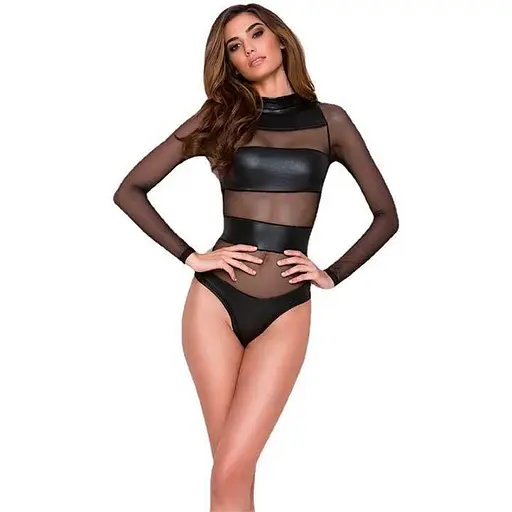 Латексне боді з неперевершеною сіточкою S/M Чорний K000685 - фото 5