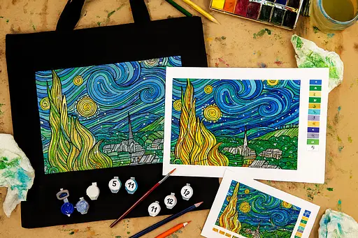 Набір екосумка-розмальовка "Зоряна ніч" 38х42см чорна бавовна 200г/м2 ROSA Talent