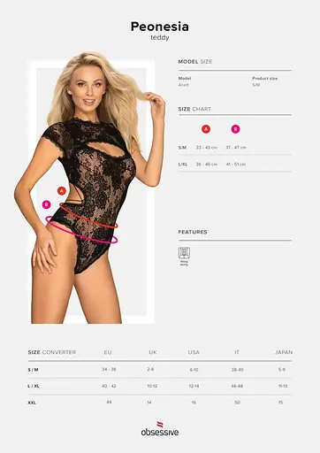 Еротичний боді Obsessive Peonesia S/M чорний - фото 7