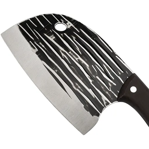 Кухонный нож-топорик мясницкий кливер для рубки мяса и овощей из нержавеющей стали с кованым лезвием с деревянной рукояткой 26 см 88211 - фото 6