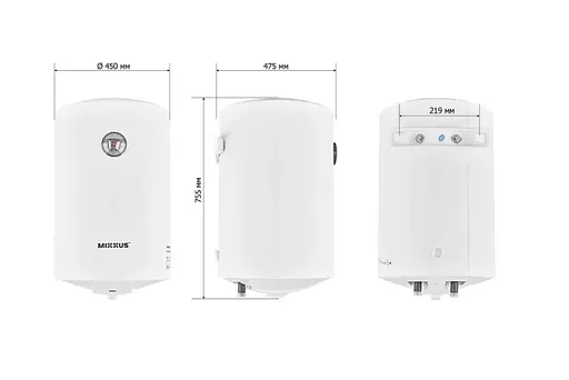 Водонагреватель Mixxus EWH-07080 ROUND WET 80 л, 1.5 кВт, мокрый ТЭН, вертикальный, цилиндрический, белый (WH0602) - фото 2