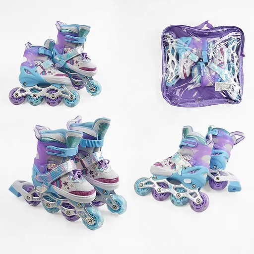 Ролики, розмір 29-33, фіолетовий, PU колеса, переднє колесо зі світлом, діаметр коліс 6 см, у сумці