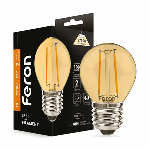 Світлодіодна лампа Feron Filament LB-61 2 Вт E27 2700K золото - фото 1