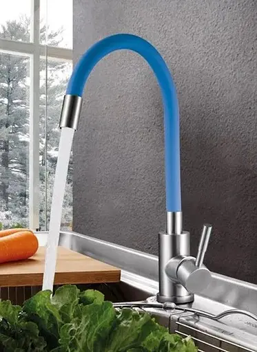 Смеситель для кухни Solone EZA4-F090BU гибкий силиконовый излив Синий 30412 - фото 7