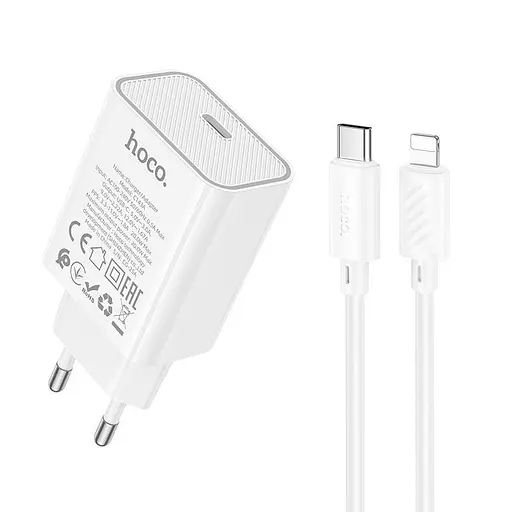 Адаптер сетевой HOCO Type-C to Lightning Benefit single port charger set C143A |1Type-C, 3A/20W, PD/QC| - фото 3